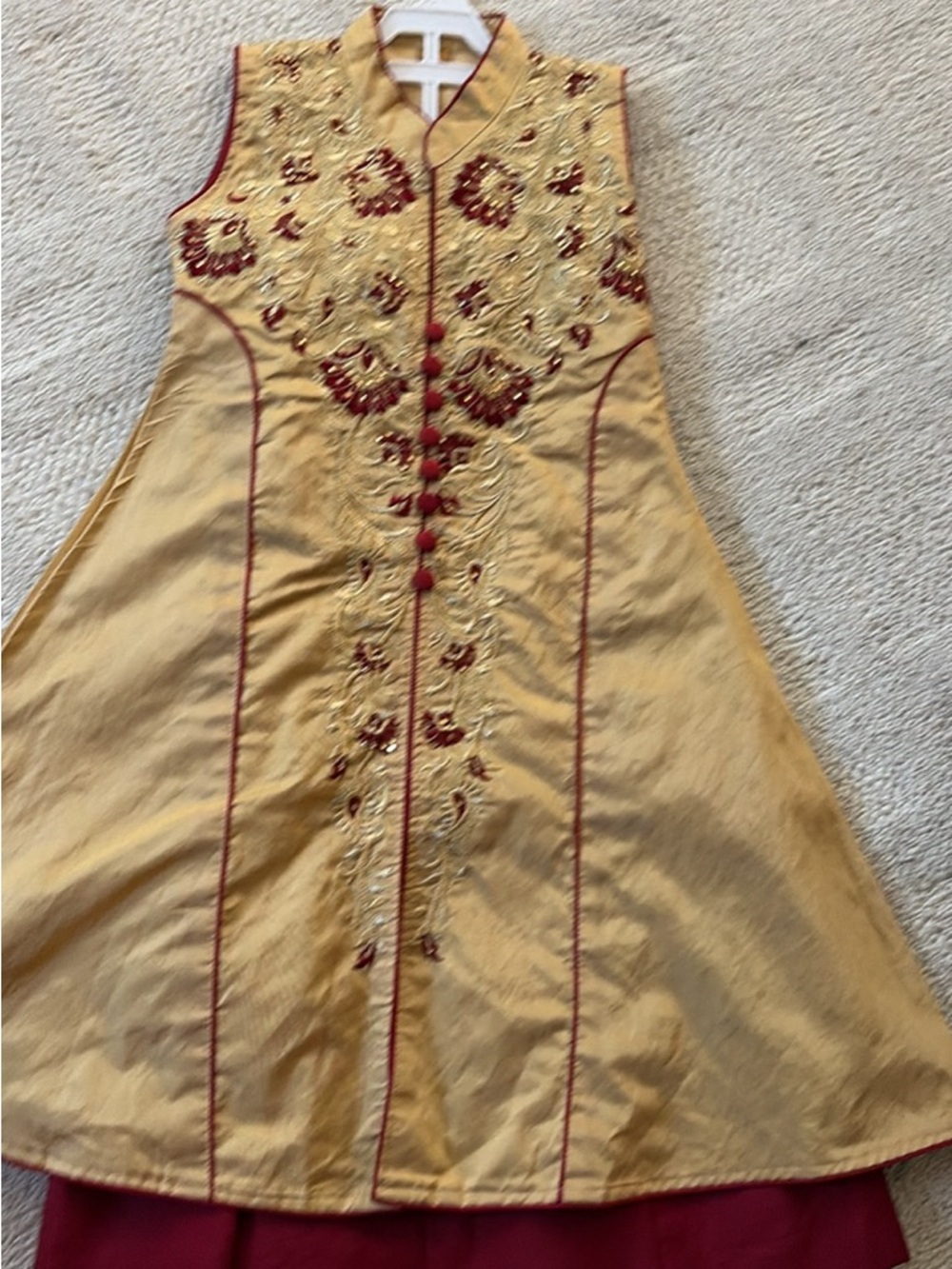 Embroidered Gold & Wine Sleeveless A-Line Tunic girls lehnga